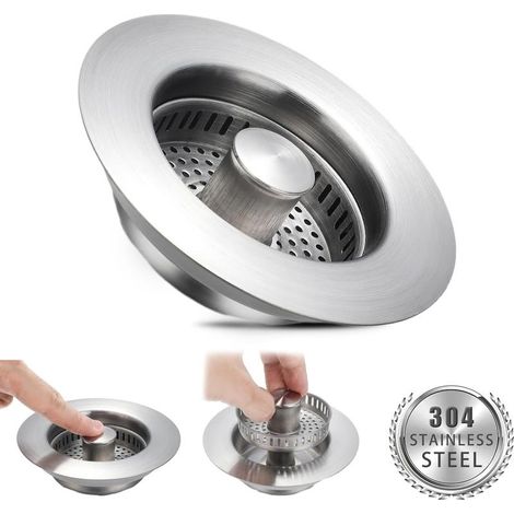 Bouchon d'évier de cuisine, crépine d'évier de cuisine et bouchon combiné coque en acier inoxydable avec crépine anti-colmatage, filtrant les résidus alimentaires, crépine d'évier universelle et préve (1/5)