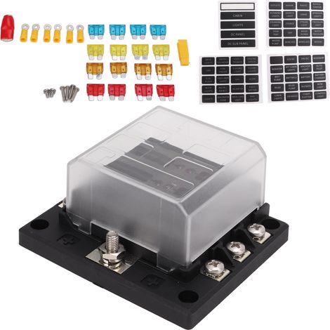Universeller Sicherungshalter, elektrischer Sicherungskasten, 6-fach Sicherungsblock 10–32 V mit wasserdichter Abdeckung für Auto, Boot und Wohnmobil (1/5)