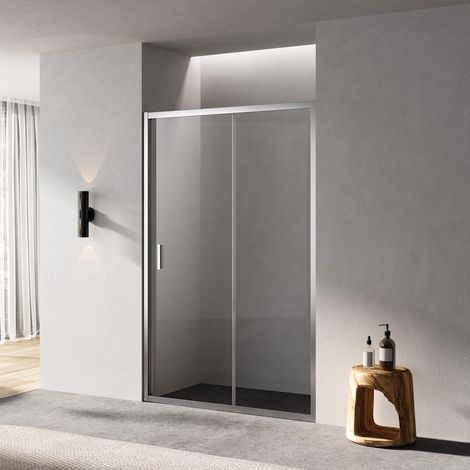 Porte Douche Coulissante Niche Verre 140 cm Profilé Alu mat Ibiza (1/4)