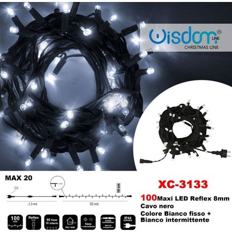 Wisdom - Catena Luminosa 100luci Led Lucciole Bianco Fisso + Bianco Intermittente Xc-3133 -