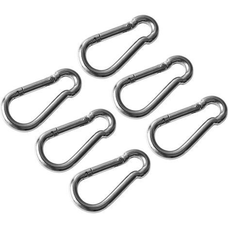 6 mousquetons à ressort en acier inoxydable 304, crochets d'attache rapide pour sac à dos, porte-clés, chaîne, corde et sangle (1/5)