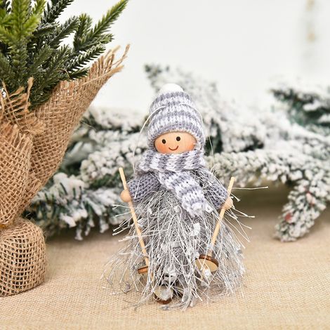 Suspension de Poupée de Noël en Bois Gris, Fibre de Bois, Pompon, Ficelle, Décor Arbre de Noël, Chambre, Salle, Garçon Mignon (1/3)