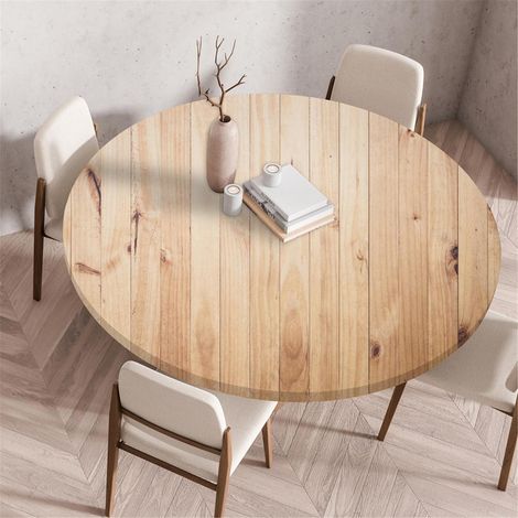Nappe ronde aspect bois, élastique, lavable, 90cm