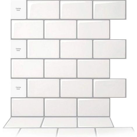 10 pezzi di Credito Adesivo per Cucina,Piastrelle Adesivo Murale per Cucina, Bagno,adesivi da parete per Cucina, Bianco con allegata Grigio,30,5 x 30,5 cm (1/5)