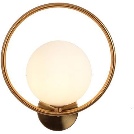 150 mm weiße Glaskugel-Wandleuchte, weiße Glaskugel mit goldenem Messingsockel, Nachttisch-Wandleuchte [Energieklasse E]