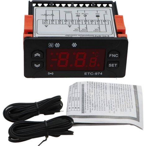Contrôleur de température numérique ETC-974, thermostat à micro-ordinateur, alarme de réfrigération, capteur 220 V (1/5)
