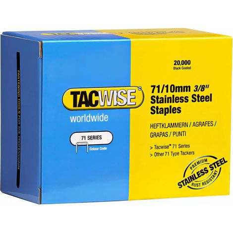 Boîte de 20000 agrafes en acier inoxydable type 71 L. 10 mm - TA-0375 - Tacwise