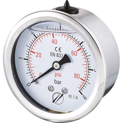 MTD – Manomètre inox à bain glycérine 0 à 10 bars – Connexion 1/4' – Ø63 mm – Résistant aux vibrations pour systèmes haute pression