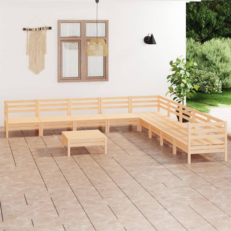 10 pcs Salon de jardin, Ensemble table et chaises de jardin, Meuble de jardin Bois de pin massif MKW891470 (1/5)