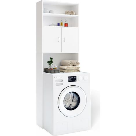 Mobile per Lavatrice Mobiletto da Bagno Armadio 2 Ante e 2 Ripiani 63x20x185cm