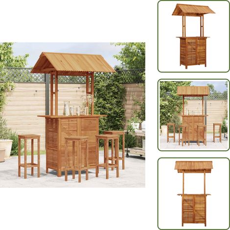 The Living Store Tavolo Bar Esterno con Tetto 113x106x217cm Massello di Acacia - Tavolo da bar con tetto