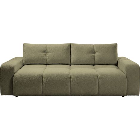 CONSTANCE - Canapé droit convertible tissu chenille 3 places Vert (1/5)