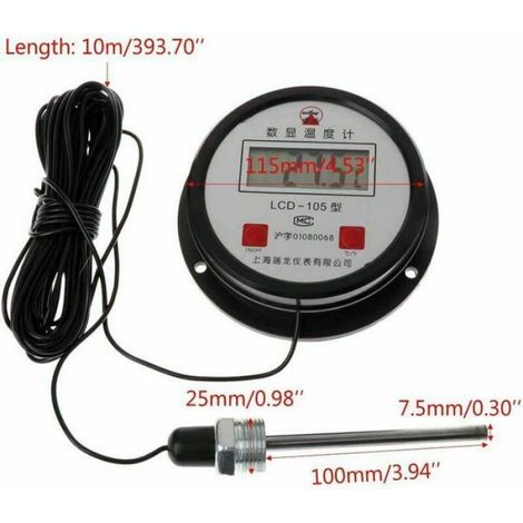 Thermomètre Numérique - Sonde 10 M - Plage -50 À +200 °C - Pour Chaudière Industrielle - Unité (1/5)