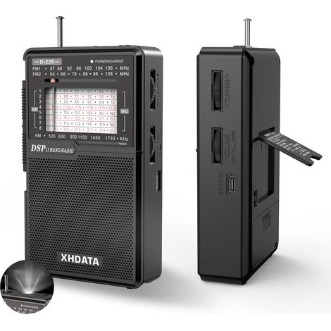 Radio Portable FM AM SW, Radio à Piles avec Torche Noir (1/5)