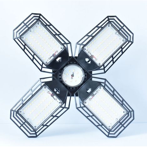 Bombilla LED de Garaje de Luz Blanca con 4 Paneles Deformables, Luces de Techo de Garaje para Sótano, E27 para Garaje, Almacén, Tienda, Sótano (1/5)