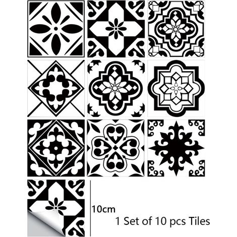 Carreaux muraux autocollants - 10 x 10 cm - Matériau PVC - Résistants à l'eau et aux graisses - Revêtement mural décoratif - Lot de 10 - Adhésif pelable (1/4)