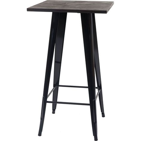 Stehtisch HHG-401 inkl. Holz-Tischplatte, Bistrotisch Bartisch, Metall Industriedesign MVG 107x60x60cm schwarz