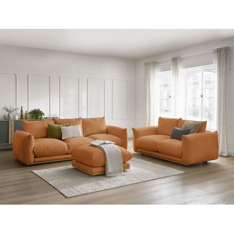 BOBOCHIC - Ensemble canapé droit fixe 3+2 places ERNEST avec pouf Orange (1/5)