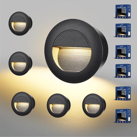 Eclairage D'escalier 5W 500lm Luminaire LED 230V 3000K Rond 85x85mm IP65 Applique Encastrée Luminaire D'escalier pour Escalier Mural Douilles Encastrées 68mm Aluminium Noir (1/5)