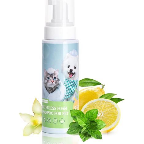 Shampoing mousse sèche pour chiens, chats et lapins, adapté aux animaux à faible résistance, lavage sans eau ni rinçage 250 ml (1/5)