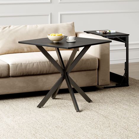 REDOM Mesa auxiliar 80x80x75 cm, estructura en X estable, patas regulables, hierro y tablero de partículas, negro (1/5)