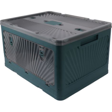 Boîte de Rangement Pliable en Plastique Épais avec Couvercle, Grande Capacité pour Camping, Pique-Nique, Voiture, Vert, Grand Format (1/5)