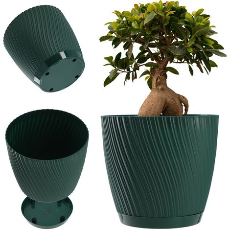 KADAX Blumentopf mit Untersetzer, Pflanzentopf, aus Kunststoff, 13 cm, Grün
