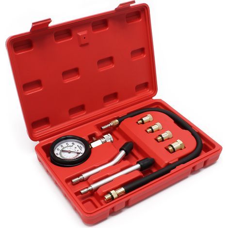 Wiltec Kit 9 pièces de Testeur de compression - 0-21 bars / 0-300 PSI - avec Tuyaux et Adaptateurs - dans un Coffret - pour Moteurs à essence de Voitu (1/5)