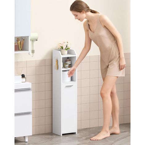Meuble bas de salle de bain étroit 20x40x90 cm – 1 crochet métal – étagères réglables – kit anti-basculement inclus – pour espaces réduits (1/5)