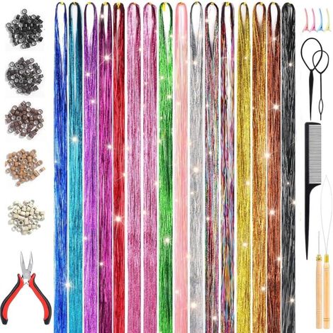 Conjunto de pelucas de seda brillante de 122 cm (48 pulgadas), 16 colores, resistentes al calor, ideales para fiestas, Comic-Con y festivales. Accesorios de colores. (1/5)