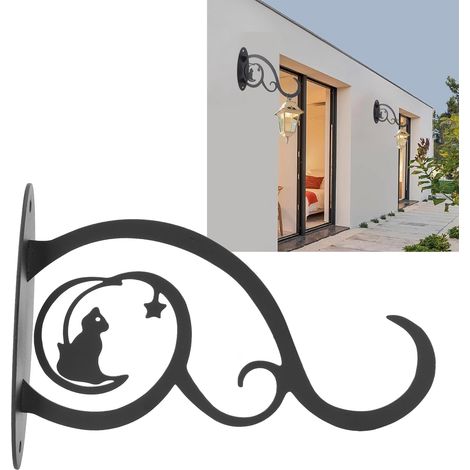 Gancho de pared para plantas: gancho de pared decorativo de hierro negro para jardines rústicos y espacios urbanos, con kit de montaje completo para plantas y objetos decorativos. (1/5)