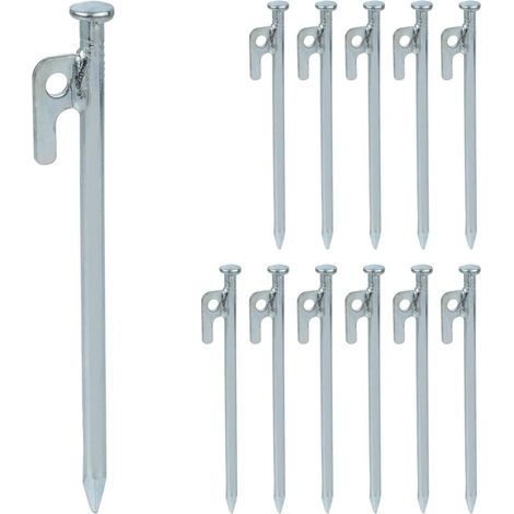 Piquets de Fixation, lot 12, pour tentes, tonnelles, auvents, Crochets en Acier pour sols durs, 20 cm, argenté (1/5)