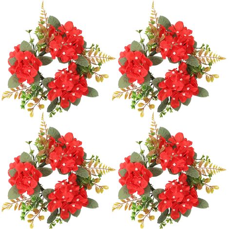 Roter künstlicher Blumenkranz mit 4 Kerzenringen, simulierter Kerzenständer, Blumenkranz für Hochzeits- und Festdekoration (1/3)