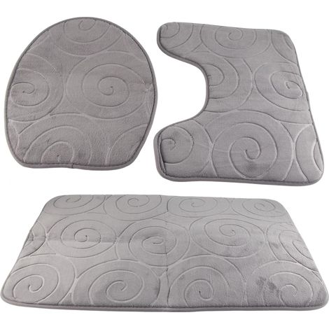 3 pcs Tapis de Salle de Bain Ensemble en Pierre de Toilette en Relief en redret de Couvercle de Sol Baignoire côté Tapis absorbants (Gris) (1/5)