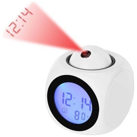 Horloge de projection numérique blanche Réveil LED silencieux Réveil de projection au plafond 12/24 heures Commande vocale Affichage de la température de l'heure Snooze Réveil Réveil numérique (1/5)