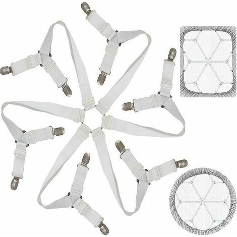 Tendeur Drap Housse Lit Drap Réglable Attache Drap Housse élastique 3 Voies 6 Ctés Feuilles De Literie Bretelles Drap De Lit Attaches Pour Draps De Lit Coussin De Canapé Matelas Blanc (1/5)