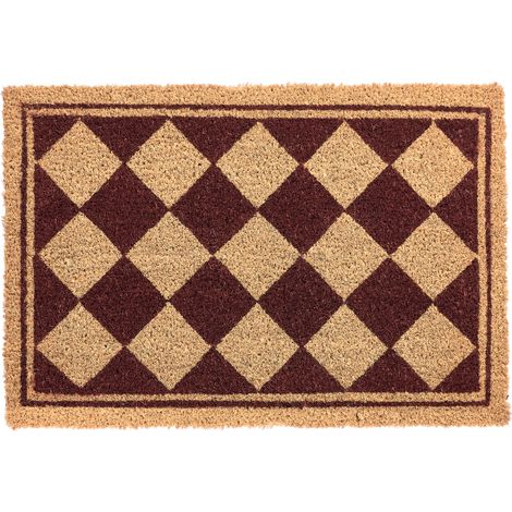 Felpudo de fibra de coco antideslizante 40 x 60 cm con base de PVC motivo a cuadros beige y rojo Cardona (1/5)