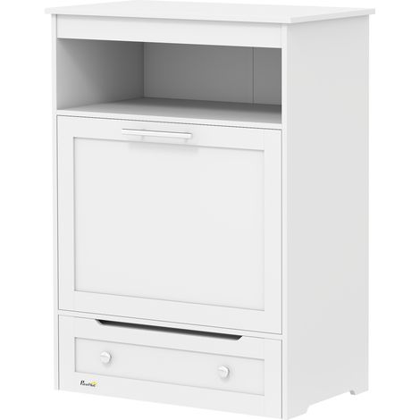 Station d'alimentation pour animaux, armoire de rangement pour accessoires pour animaux, avec gamelles, crochets pour laisses, MDF, blanc