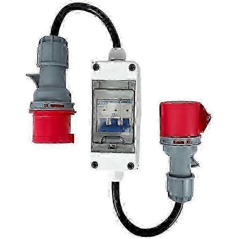 Adaptateur CEE 32 A vers 16 A avec interrupteur, triphasé 380-415 V, 5 broches, étanche IP65, câble en caoutchouc H07RN-F pour usage industriel extérieur (1/4)
