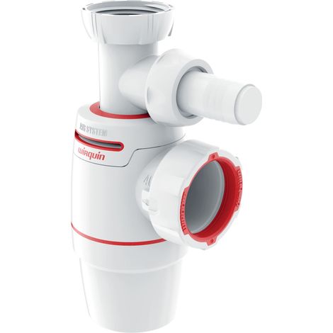 Siphon d'évier Néo Air Ø40 mm avec anti-vide intégré, réglable, compact, zéro fuite avec prise machine à laver, Wirquin 30723195, blanc