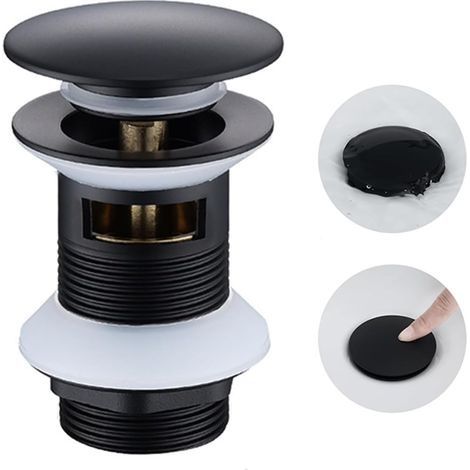 Bouchon de lavabo, noir, bonde pop-up, avec trop-plein, bonde universelle pour lavabo et lavabo de salle de bain, noir mat (1/5)