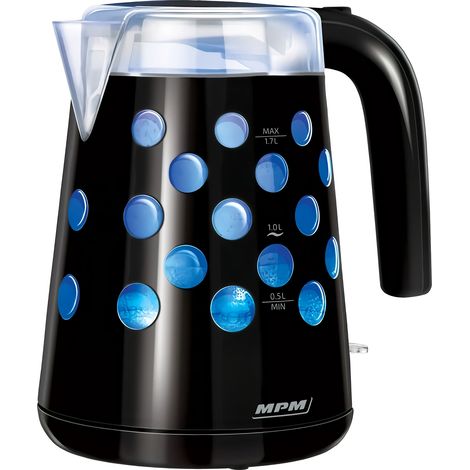 MPM MCZ-86 Hervidor Agua Eléctrico 1,7 Litros sin BPA, Resistencia Oculta, Inalámbrico, Interior Iluminado 2200W Negro (1/2)