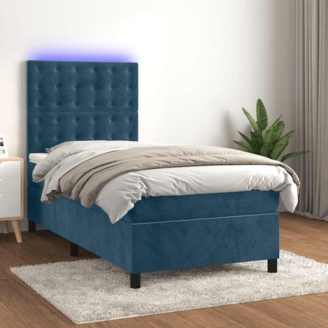 Cama box spring colchón y LED terciopelo azul oscuro 80x200 cm (1/5)