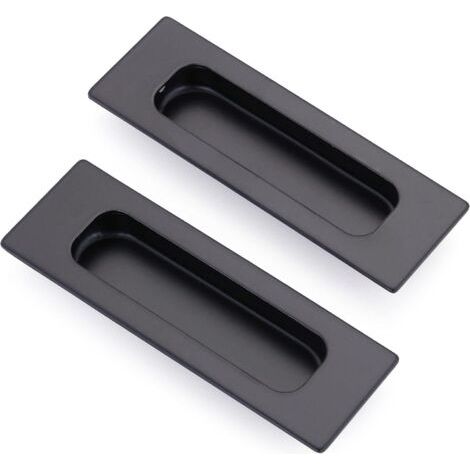 Set mit 2 rechteckigen, eingelassenen Schiebetürgriffen mit verdeckter Aussparung, 12 x 4 x 1,2 cm, mattschwarz Edelstahl (1/5)