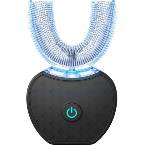 Brosse à dents électrique, brosse à dents automatique, brosse à dents sonique en forme de U pour des dents plus blanches avec têtes de brosse remplaçables noires-AquaForge (1/4)