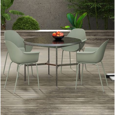 Set 4 sedie giardino con braccioli acciaio verde OKMYHOME (1/5)