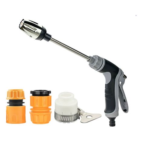 Long-handled high-pressure water gun for home use, car wash tools, metal extended handle, rubber-coated handle.