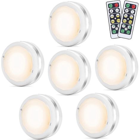 Lot de 6 spots LED muraux sans fil avec télécommande pour placard, escalier, miroir, cuisine (1/5)