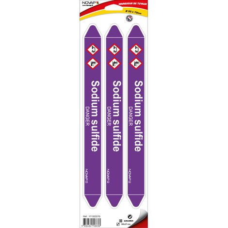 Planche de 3 marqueurs de tuyauterie 355 x 37 mm pour Ø 50 à 70 mm - Sodium sulfide - 4708836