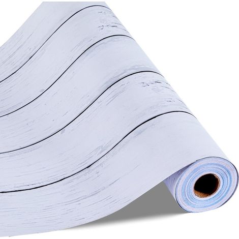 Papier Peint Autocollant 45cm x 12m Effet Bois Blanc Imperméable,Facile à Nettoyer,Idéal pour Chambre,Cuisine,Bureau et Salle de Bain (1/5)